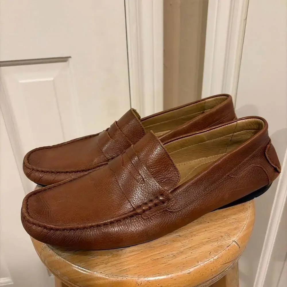 American Classic by DeLaRentis Brown Leather Penny Driver Loafers Men's Shoes
